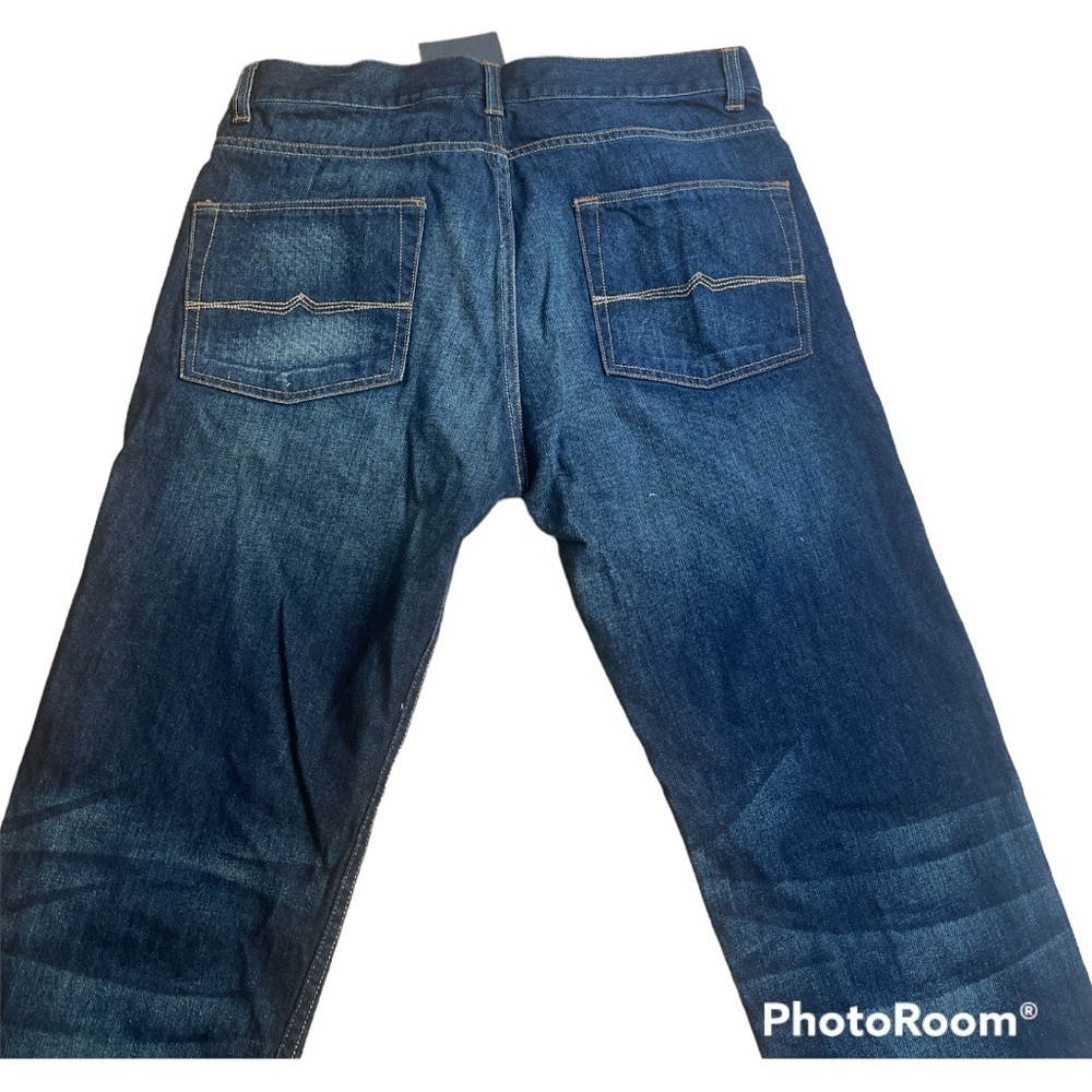 ASOS Dark Blue Wash Distressed Jeans Men’s 32x32 Button Fly Cotton Denim NWT - Picture 9 of 10